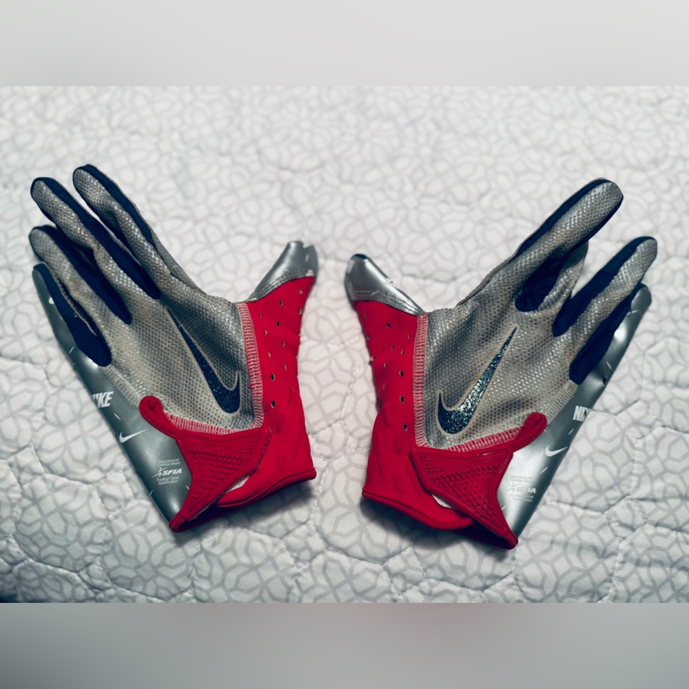 Nike Red, Blue and Silver Football Gloves